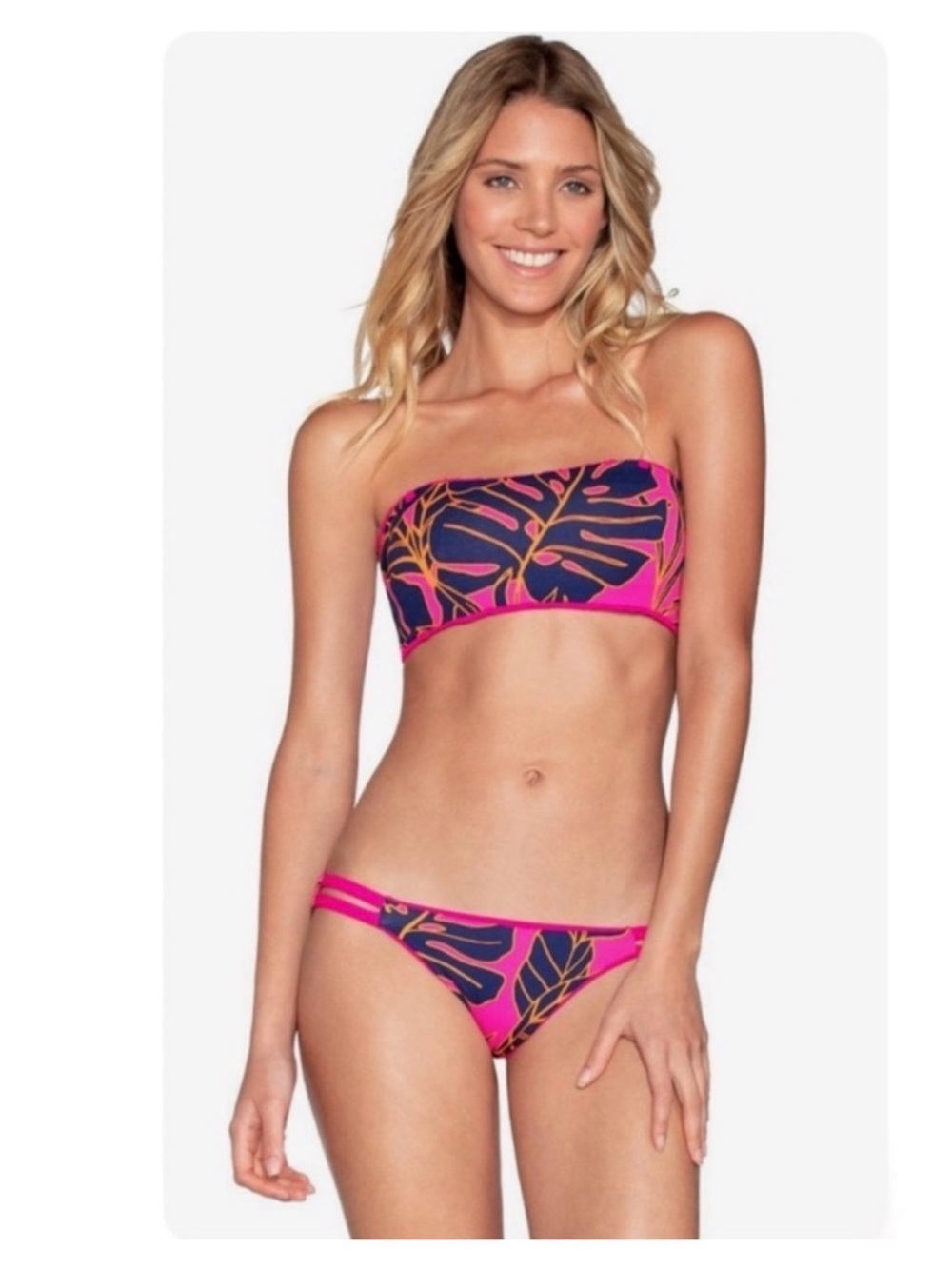 🐡(TOP) Maaji Hibiscus Reversible Bandeau Bikini Top- Small.